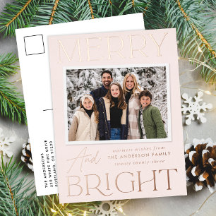 Modern Snapshot Blush Merry and Bright Foto Folien Feiertagspostkarte