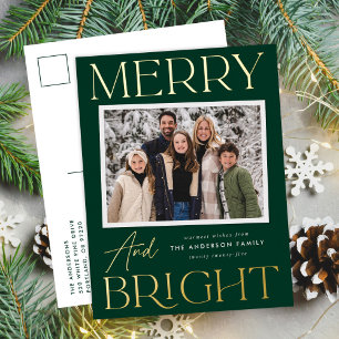 Modern Snapshot Green Merry and Bright Foto Folien Feiertagspostkarte