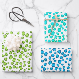 Modern Snow Leopard Blue Green Animal Print Geschenkpapier Set