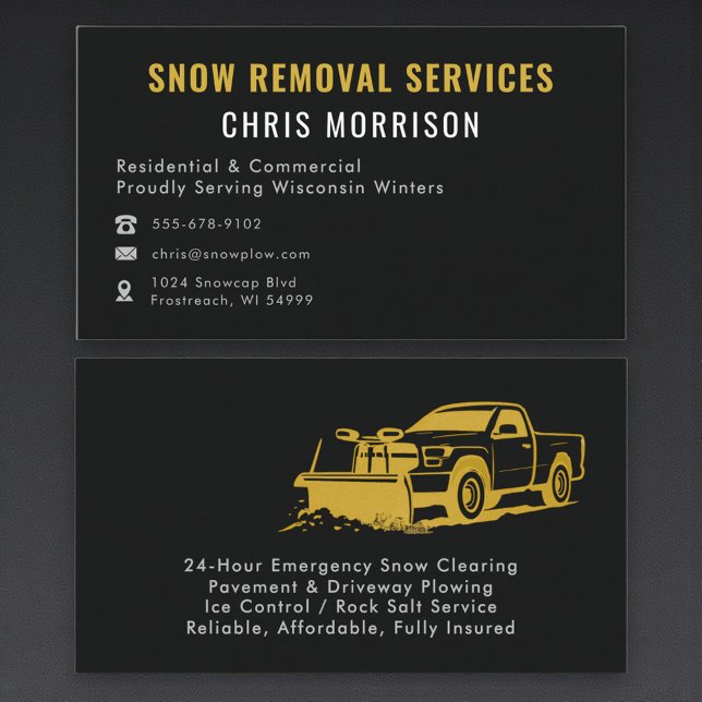 Modern Snow Plowing Removal Black Gold Visitenkarte (Von Creator hochgeladen)