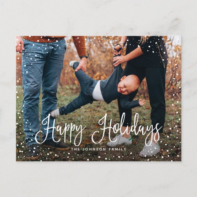 Modern Snow Script 2 Foto Feiertagspostkarte (Vorderseite)