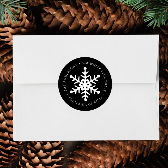 Modern Snowflake Black Return Label Runder Aufkleber (Von Creator hochgeladen)