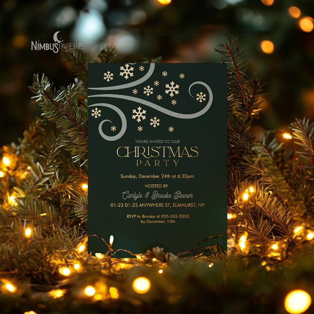 Modern Snowflake Foil Green Christmas Invitation Folieneinladung (Von Creator hochgeladen)