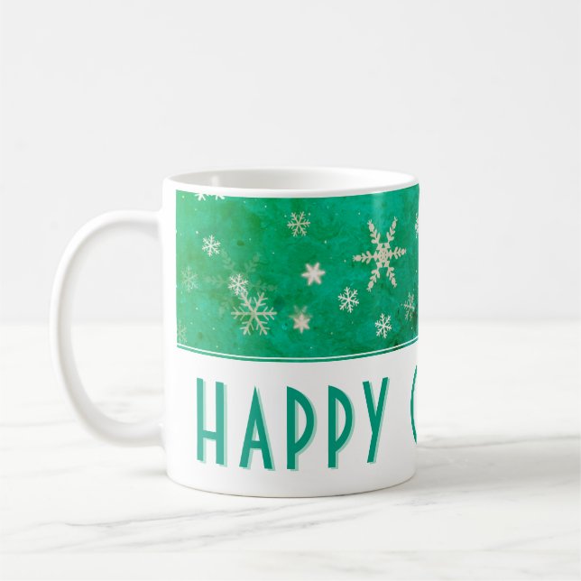 Modern Snowflake Green Happy Weihnachten Kaffeetasse (Links)