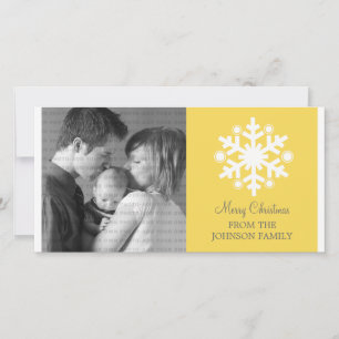 Modern Snowflake Holiday Foto Card, Gelb Feiertagskarte