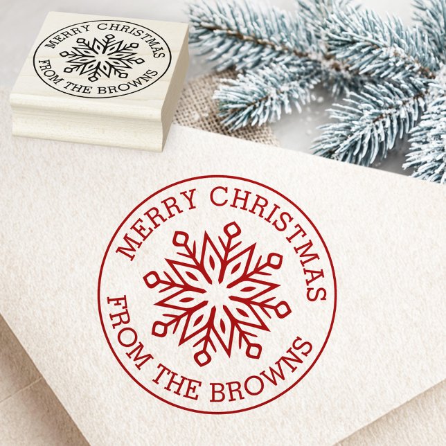 Modern snowflake name greeting Merry Christmas Gummistempel (Modern snowflake name greeting Merry Christmas Rubber Stamp)