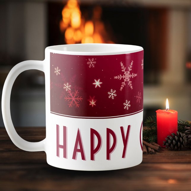 Modern Snowflake Red Pattern Frohe Weihnachten Kaffeetasse (Von Creator hochgeladen)