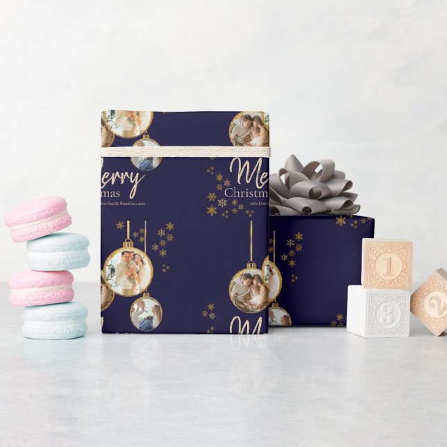 Modern Snowflakes Photo Merry Christmas Geschenkpapier (Babyparty)