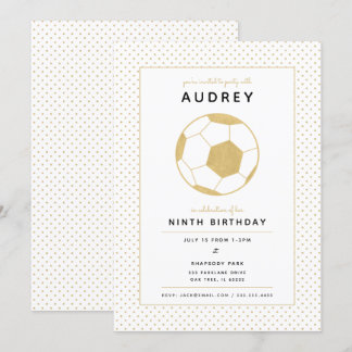 Modern Soccer Star White and Gold Sport Geburtstag Einladung