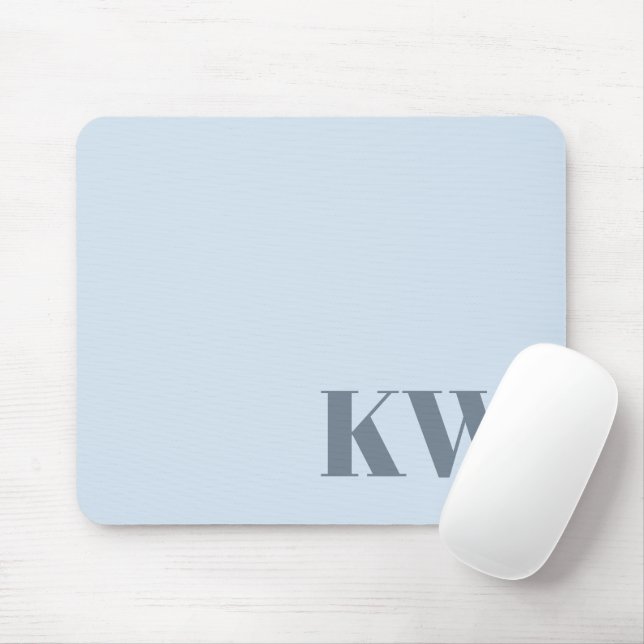 Modern Soft Blue Monogram Initials Personalized Mousepad (Mit Mouse)
