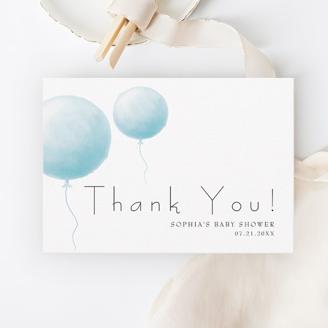 Modern Soft Pastel Blue Balloon Baby Boy Shower Dankeskarte (Von Creator hochgeladen)