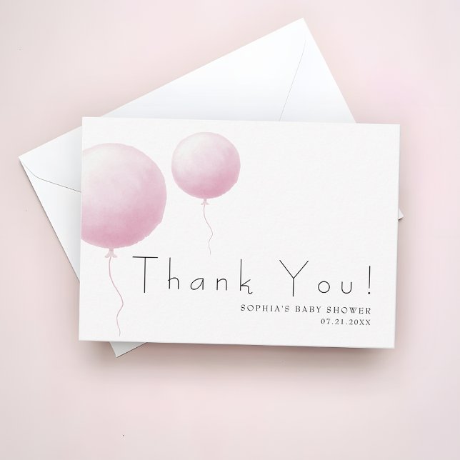 Modern Soft Pastel Pink Balloon Baby Girl Shower Dankeskarte (Von Creator hochgeladen)