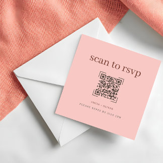 Modern Soft Pink QR Code Wedding Online RSVP Card Mitteilungskarte