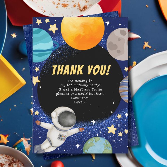 Modern Space Birthday Party Danke Karte (Von Creator hochgeladen)