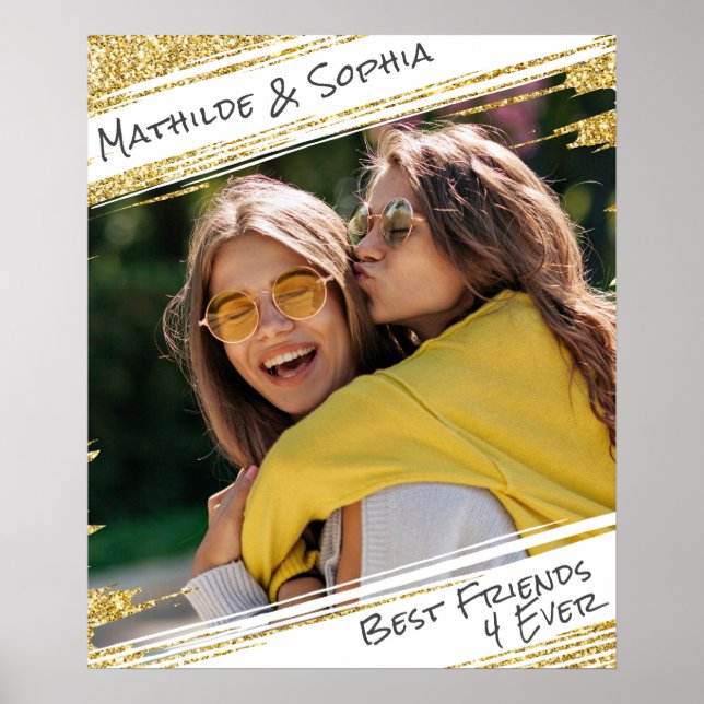 Modern Sparkle Gold Glitzer Foto BBF Bester Freund Poster (Vorne)