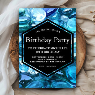 Modern Sparkling Blue Gemstones Geburtstagsparty Einladung