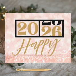 Modern Sparkling Pink Gold 2026 Happy New Year Feiertagspostkarte