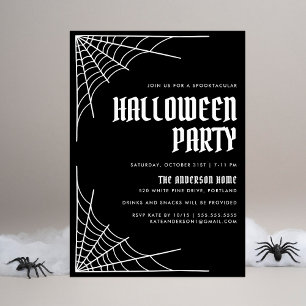Modern Spider Web Black Halloween-Party Einladung