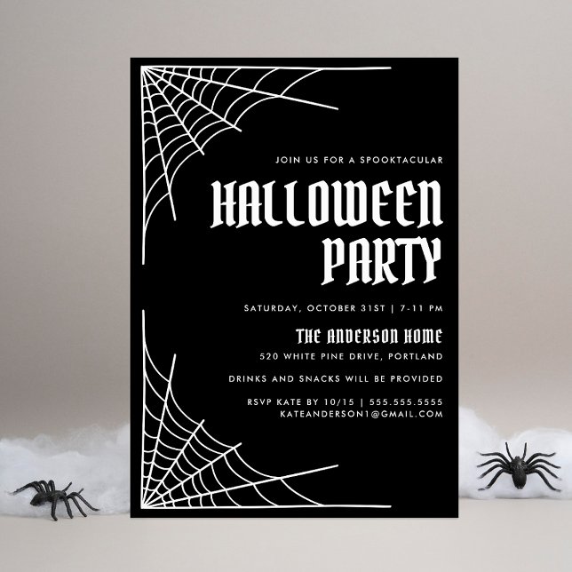 Modern Spider Web Black Halloween Party Einladung (Von Creator hochgeladen)