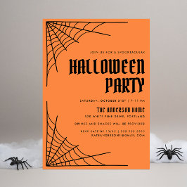 Modern Spider Web Orange Halloween Party Einladung