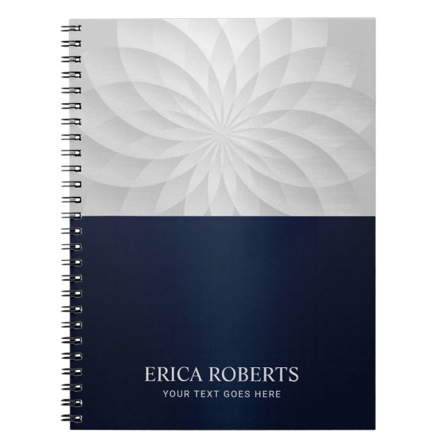 Modern Spiral Lotus Blume Elegante Navy Blue Notizblock (Vorderseite)