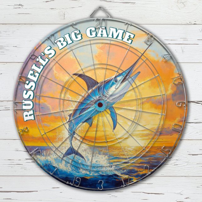 Modern Sport Fisherman Marlin Dartscheibe (Big game fishing themed dartboard. Great gift for a fisherman.)
