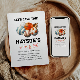 Modern Sports Kids 2. Geburtstag Party Einladung