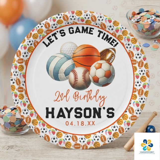 Modern Sports Kids 2. Geburtstag Party Pappteller (Modern Sports Kids 2nd Birthday party Paper Plates)