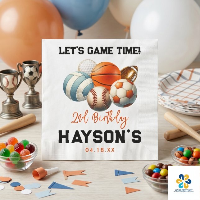 Modern Sports Kids 2. Geburtstag Party Serviette (Modern Sports Kids 2nd Birthday party Napkins)