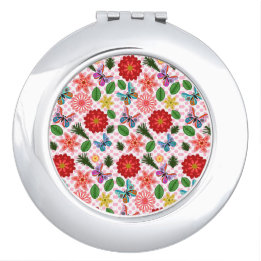 Modern Spring Garden Butterfly Floral Taschenspiegel