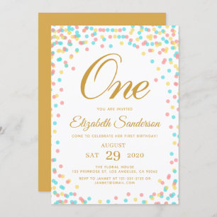 Modern Sprinkle Rainbow Gold Polka Dot Birthday Einladung