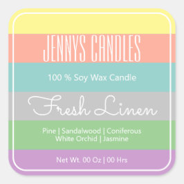 Modern Square Border Pastel Rainbow Stripes Candle Quadratischer Aufkleber