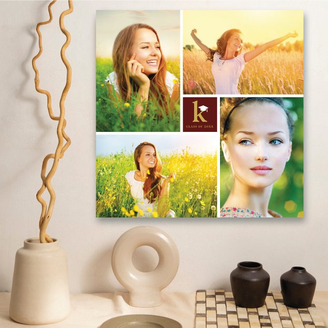 Modern Square Monogram Abschluss 4 FotoCollage Leinwanddruck (Modern Square Monogram Graduation 4 Photo Collage Canvas Print Wall Art @ zazzle.com/color_therapy)