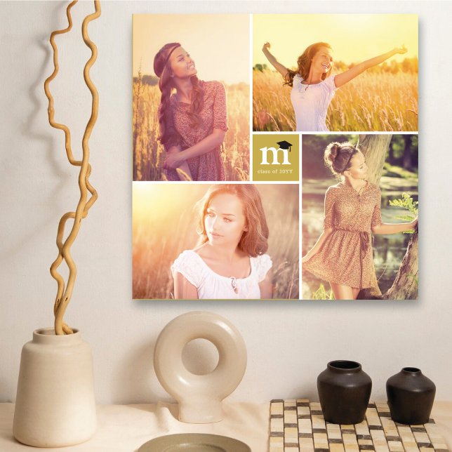 Modern Square Monogram Abschluss 4 FotoCollage Leinwanddruck (Modern Square Monogram Graduation 4 Photo Collage Canvas Print Wall Art @ zazzle.com/color_therapy)