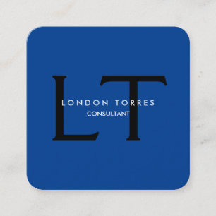 Modern Square Monogram Trendblue Black Quadratische Visitenkarte