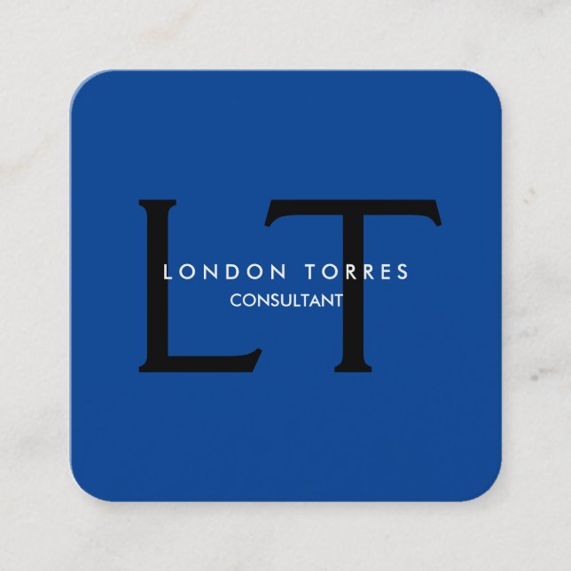 Modern Square Monogram Trendblue Black Quadratische Visitenkarte (Vorderseite)