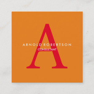 Modern Square Monogram Trendy Orange Red Quadratische Visitenkarte