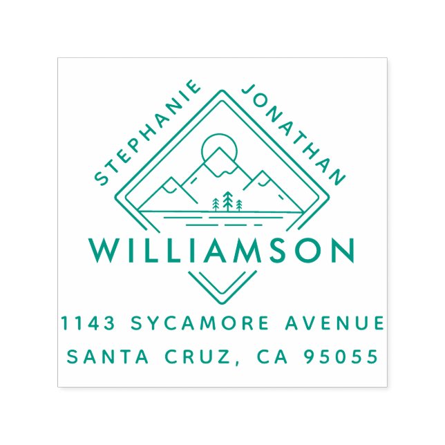 Modern Square Mountain Sunset Landschaftsadresse Permastempel (Design)