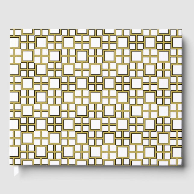 Modern Square Pattern Gold Gästebuch (Vorderseite)