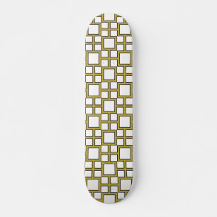 Modern Square Pattern Gold Skateboard