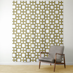 Modern Square Pattern Gold Wandteppich