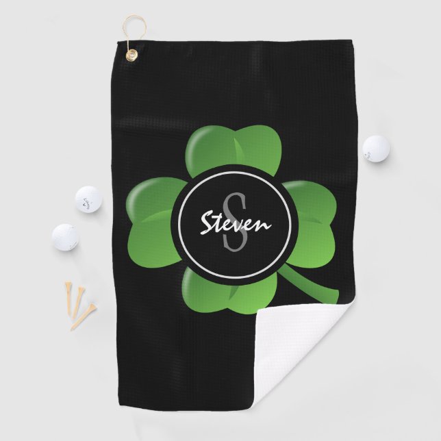 Modern St Patricks Day Lucky Green Kleeblatt Custo Golfhandtuch (Insitu)