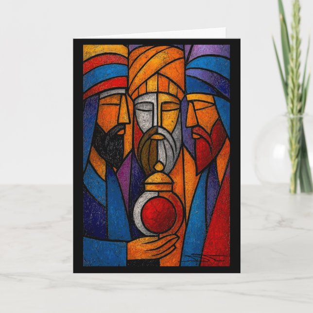 Modern Stained Glass Three Wise Men in English Karte (Vorderseite)