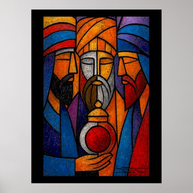 Modern Stained Glass Three Wise Men in English Poster (Vorne)