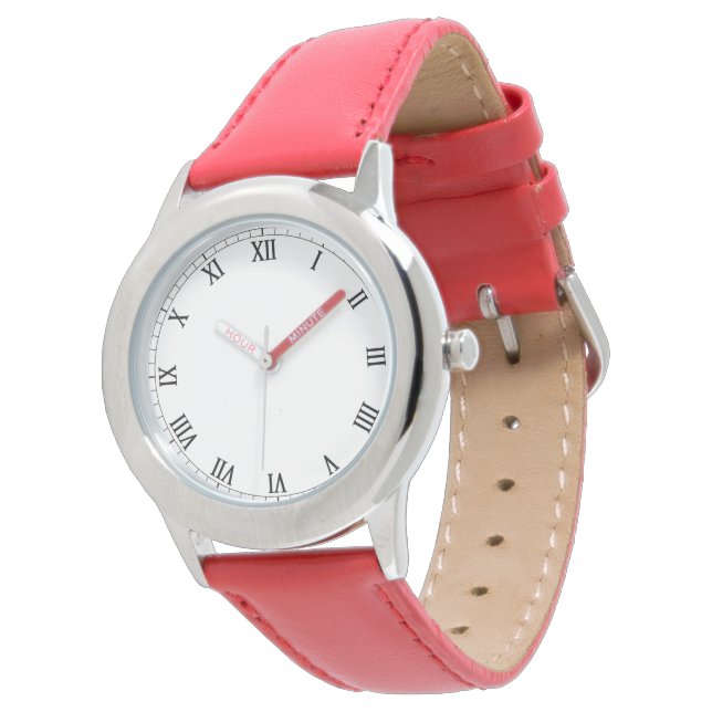 Modern Stainless Steel Watch for Kids in Red Armbanduhr (Schrägansicht)