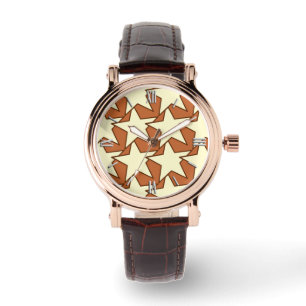 Modern Star Geometric - Creme und Kamelbräune Armbanduhr