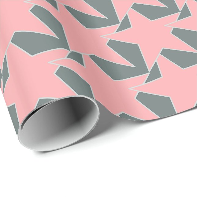 Modern Star Geometric - grau und korallenrosa Geschenkpapier (Rolleneckpunkt)