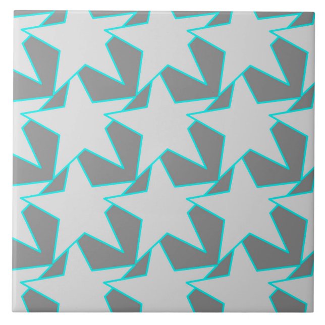 Modern Star Geometric - grau und türkis Fliese (Vorderseite)