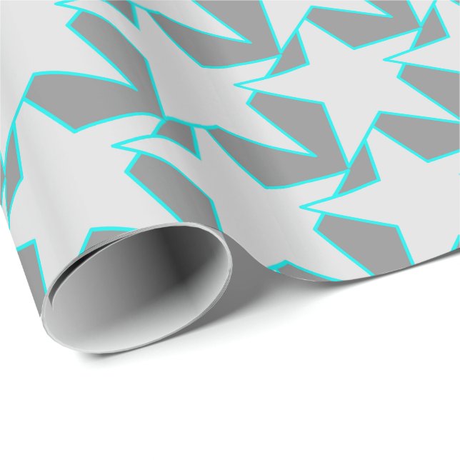 Modern Star Geometric - grau und türkis Geschenkpapier (Rolleneckpunkt)