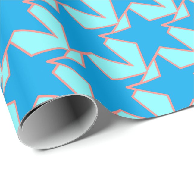 Modern Star Geometric - Korallen und Beige Geschenkpapier (Rolleneckpunkt)